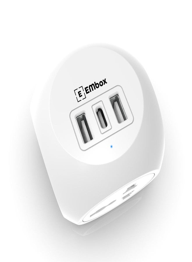 EMBOX محول متعدد المنافذ من إمبوكس مزود بمنافذ USB من النوع C (QC 3.0) ومقابس عالمية ومؤشر LED، وغطاء أمان، ووصلة تمديد مقبس ثلاثي الأطراف، رمادي - Image 2